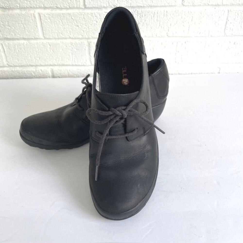 Merrell Women's 8.5 Black Leather Comfort Wedge Oxfords Shoes Lace-Up Everyday